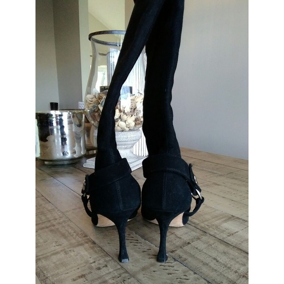 Brian Atwood black suede leather tall boots heels size 37 us 6.5, made in italy - Picture 6 of 7